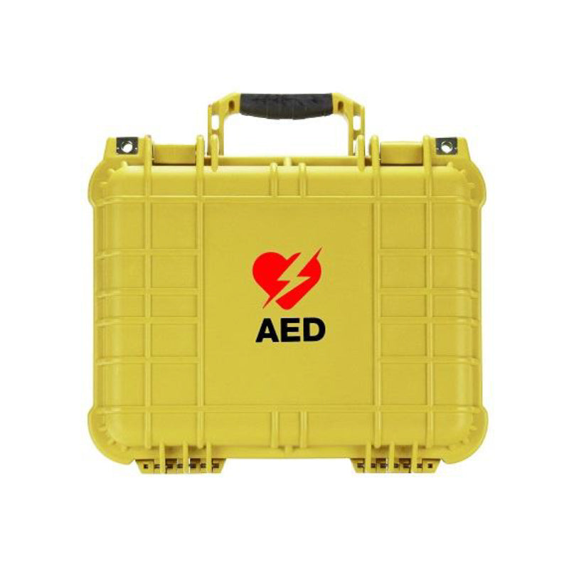 Yellow case with AED logo on a white background