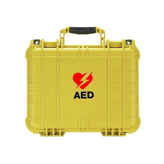 Yellow case with AED logo on a white background